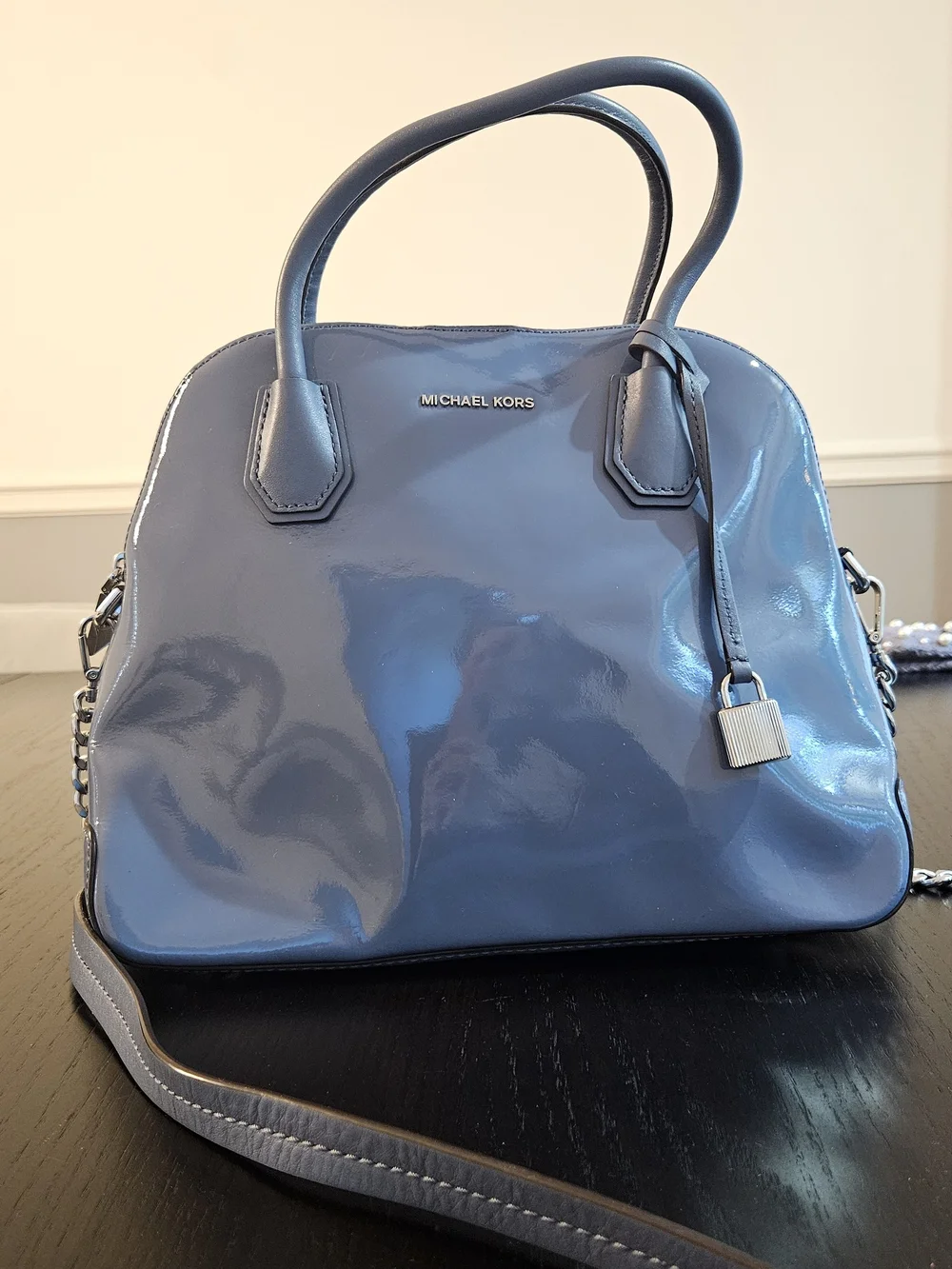Michael Kors Blue Patent Dome Satchel